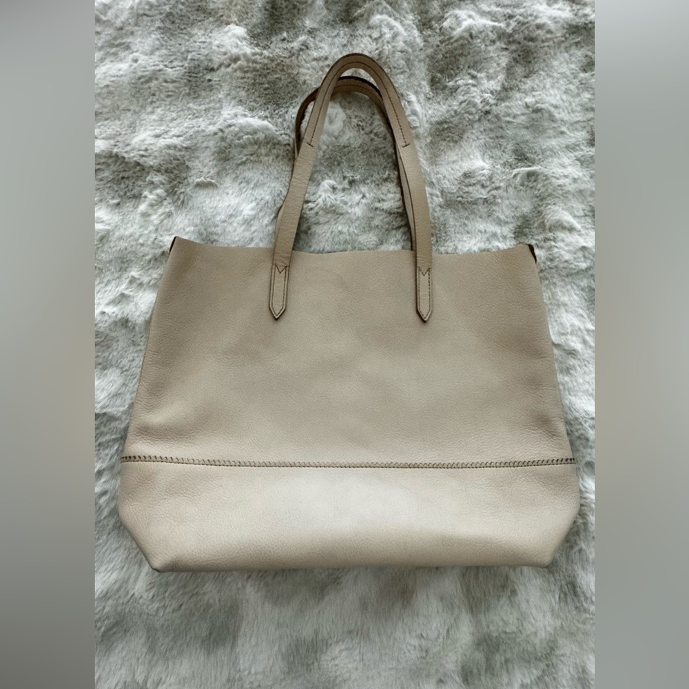 J. Crew Cream Tote Bag Genuine Leather